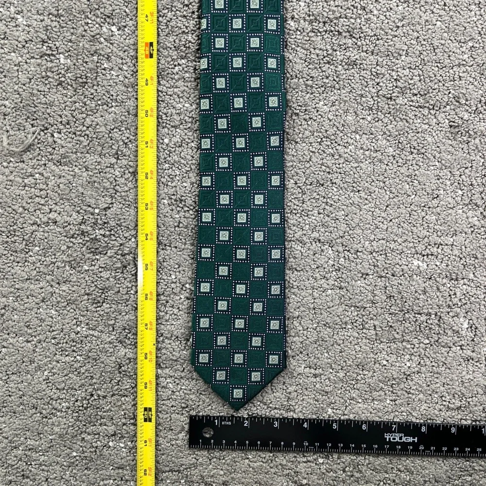Robert Talbott Mens 100% Silk Tie Green Geometric Woven Designer Necktie